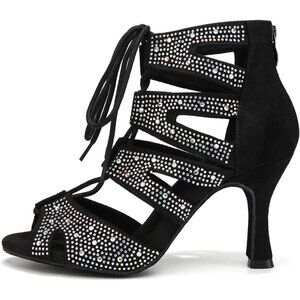 Women's Ballroom Latin Salsa Dance Shoes Lace-Up Open-Toe Dance Boots Heels,